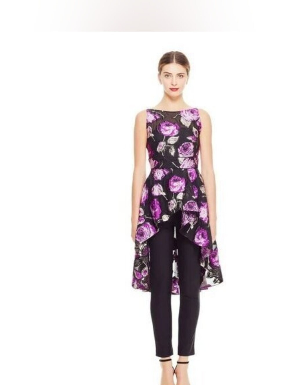 Lela Rose metallic Fil Coupe Cascading  Peplum Hem blouse LGS High Low 8